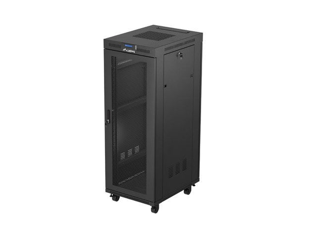 Dulap rack de podea de 19 inch, 32U, 600x800, cu uși perforate, LCD, negru (pachet complet)