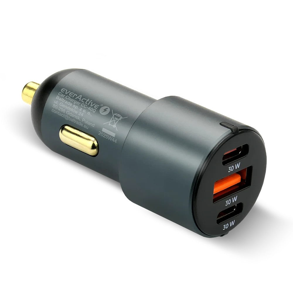 Încărcător auto CC-40Q QC3.0 60W 1X USB 2X USB-C PD Negru