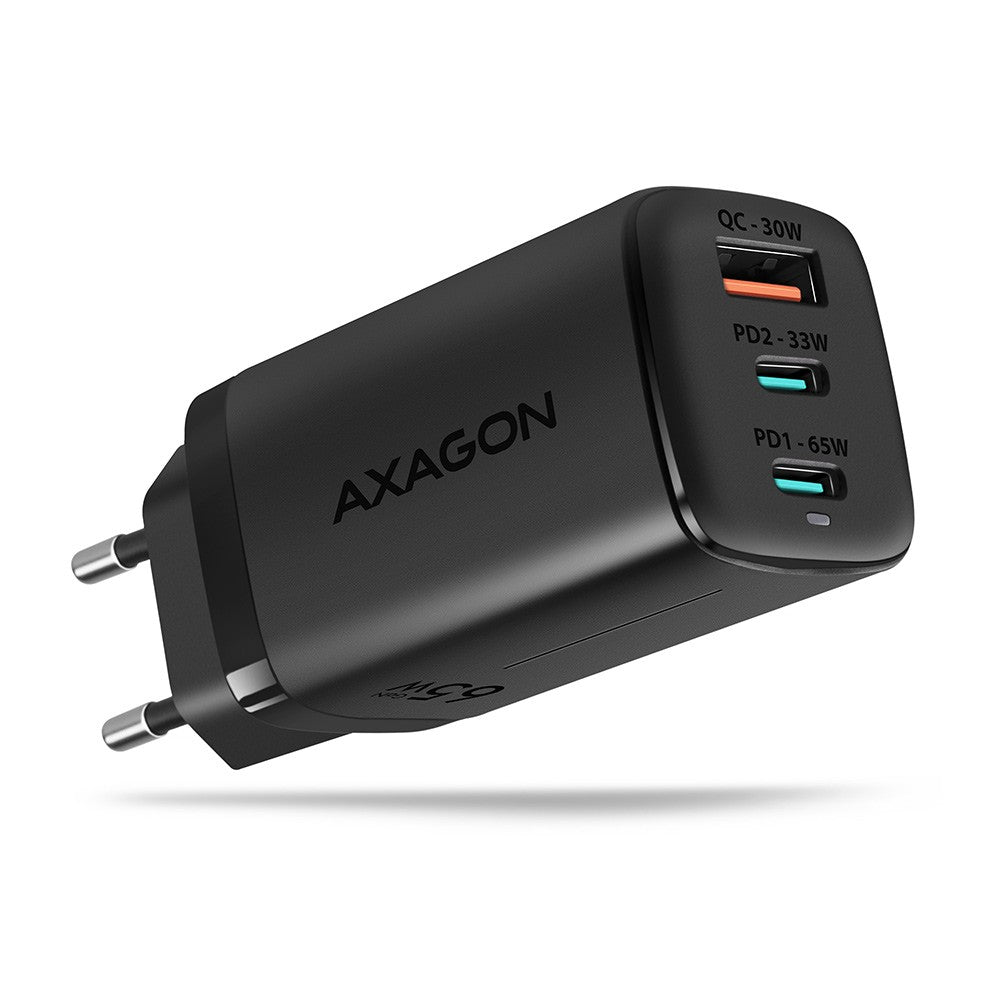 Încărcător de perete ACU-DPQ65, GaN 65W, 3 porturi (USB-A + USB-C dual), PD3.0/QC4+/PPS/Apple, negru