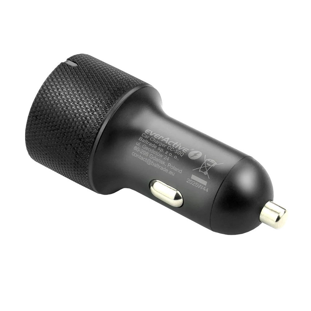 Încărcător auto CC-50Q QC3.0 75W 1X USB + 1X USB-C PD Negru