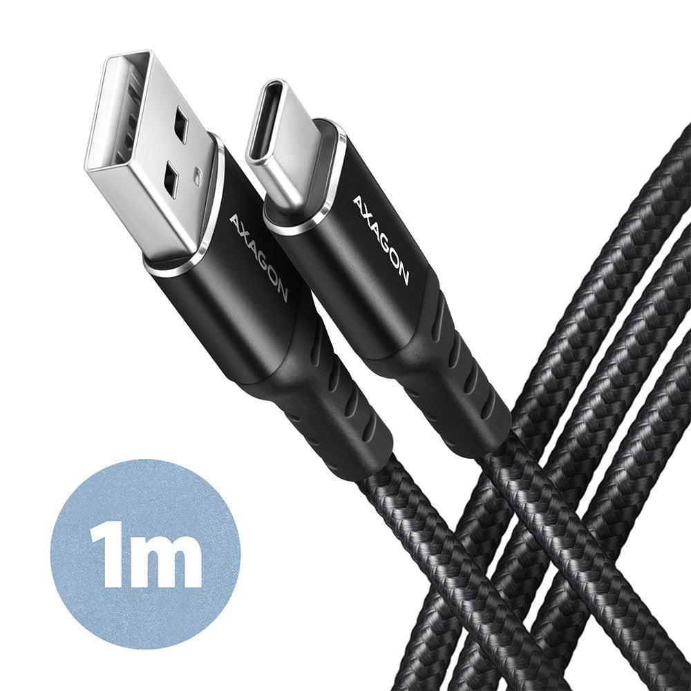 Cablu USB-C - USB-A BUCM-AM10AB, 1,0 m USB 2.0, 3A, ALU, Împletit Negru