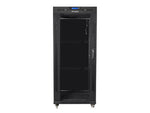 Dulap rack negru de podea 19" 27U 600x600, ușă LCD din sticlă (pachet complet)
