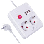 Prelungitor cu 2 prize MCE387 W 3xUSB, 110-240V AC 50/60Hz, 2.1A max 2500W, 1.5m, alb