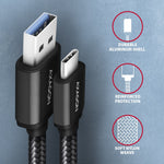 Cablu USB-C - USB-A 3.2 Gen 1 BUCM3-AM10AB, 1m, 3A, ALU, Împletit, Negru