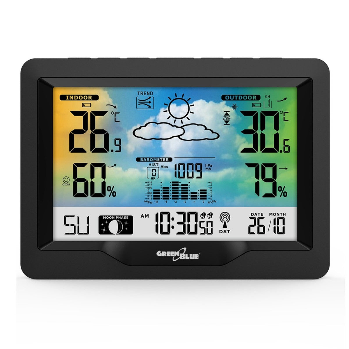 Stație meteo wireless GB540N cu indicator de confort, măsurare umiditate, fază lunară, ceas cu sistem DCF