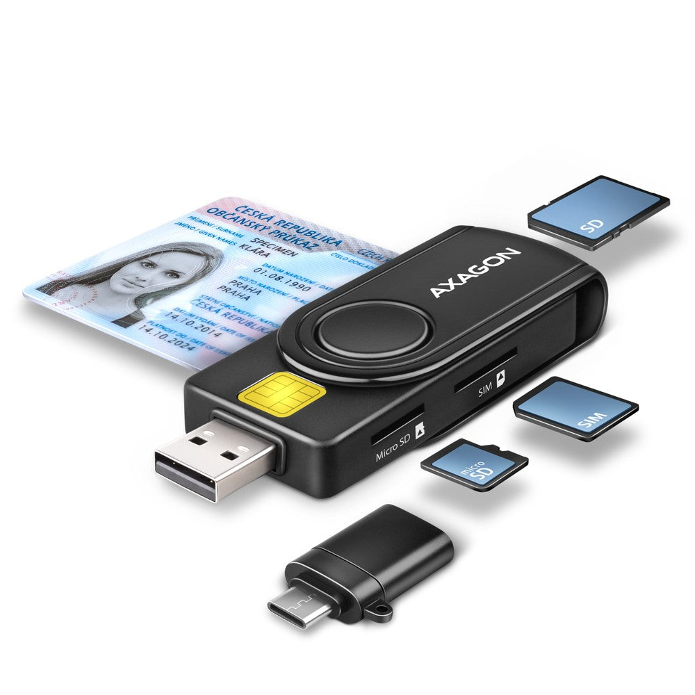 Cititor de carduri de identitate și cititor de carduri SD/microSD/SIM PocketReader USB CRE-SMP2A