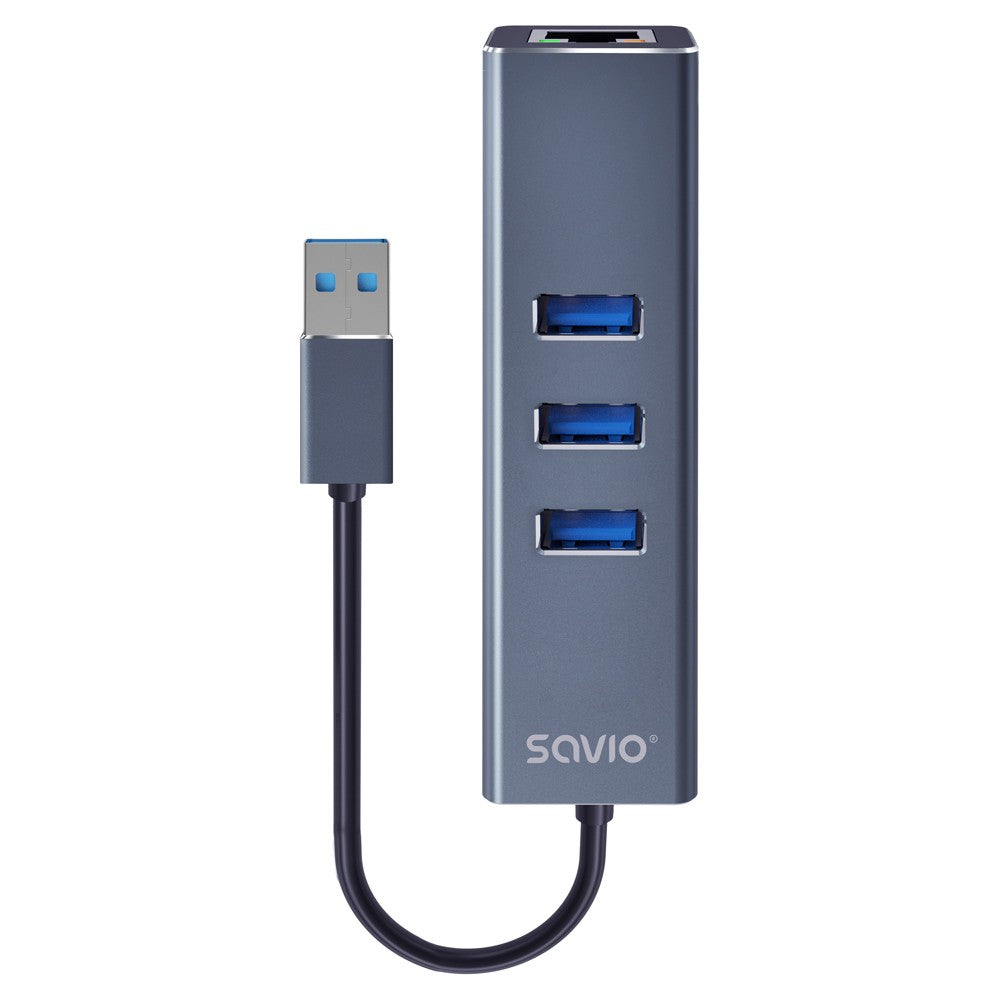 Hub AK-58 cu 3 porturi USB-A 3.1 Gen 1 și adaptor Gigabit Ethernet RJ-45