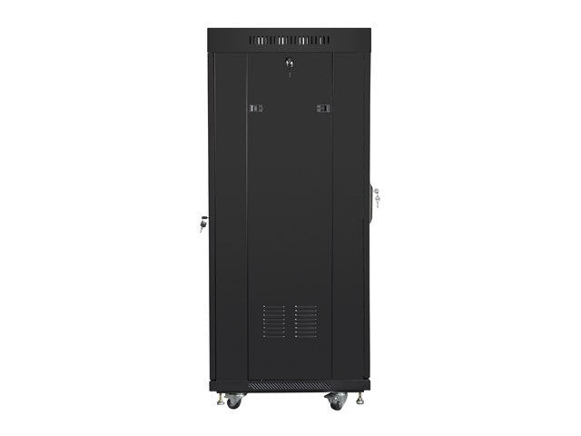 Dulap rack negru de podea 19" 27U 600x600, ușă LCD din sticlă (pachet complet)