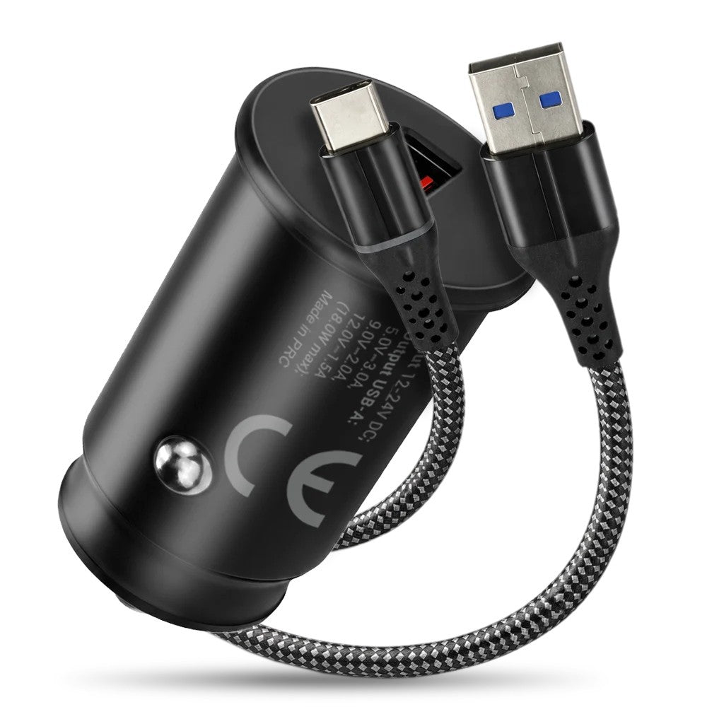 Încărcător auto CC-15QC QC3.0 18W 1XUSB + cablu USB-C de 1m