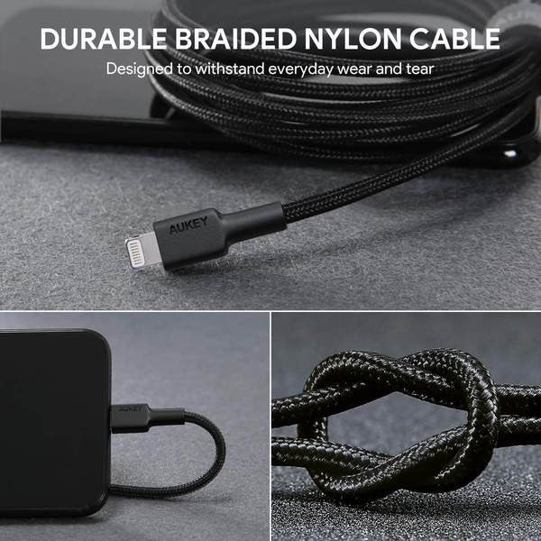 Cablu Lightning la USB-A CB-AL05, 2 m, MFi, Apple, împletit din nailon, negru