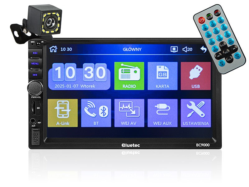 Radio auto BC9000 2DIN 7 inch cu RDS, USB, microSD, cameră video pentru mers înapoi 4x50W