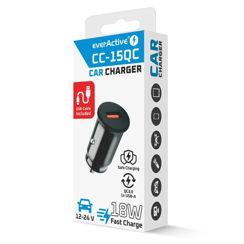 Încărcător auto CC-15QC QC3.0 18W 1XUSB + cablu USB-C de 1m