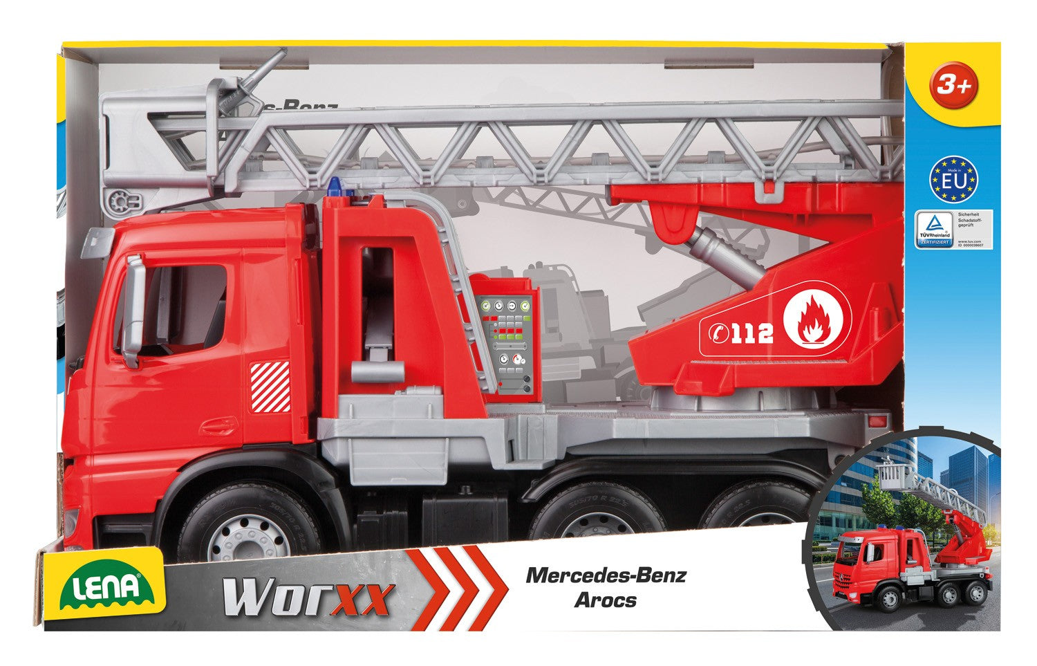 Camion cu scară Worxx Mercedes pentru pompieri într-o cutie