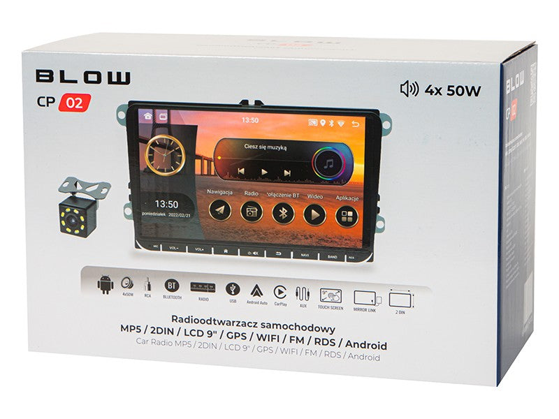 Radio auto CP02 2DIN cu ecran tactil de 9 inch, Android/WiFi/GPS/CARPLAY