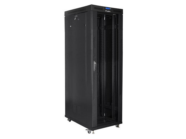 Dulap rack negru de podea 19" 42U 800x1000, ușă LCD din sticlă (pachet complet)
