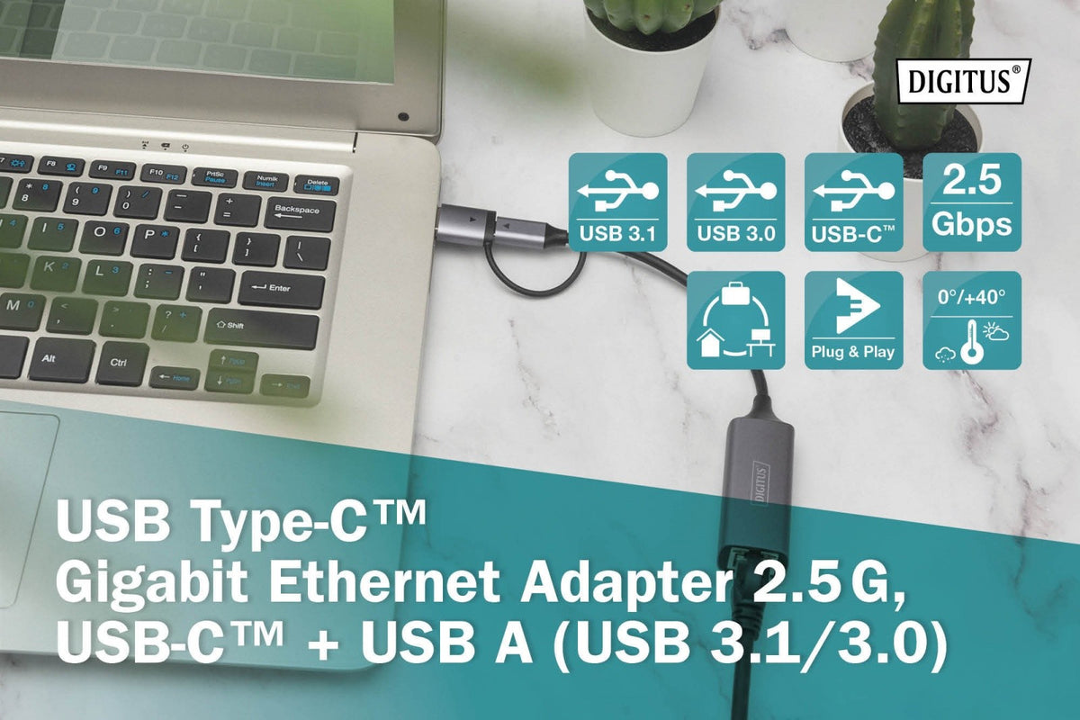 Adaptor de rețea cu fir USB 3.1 Tip C + USB A la 1x RJ45 2.5 Gigabit Ethernet 10/100/1000/2500Mbps