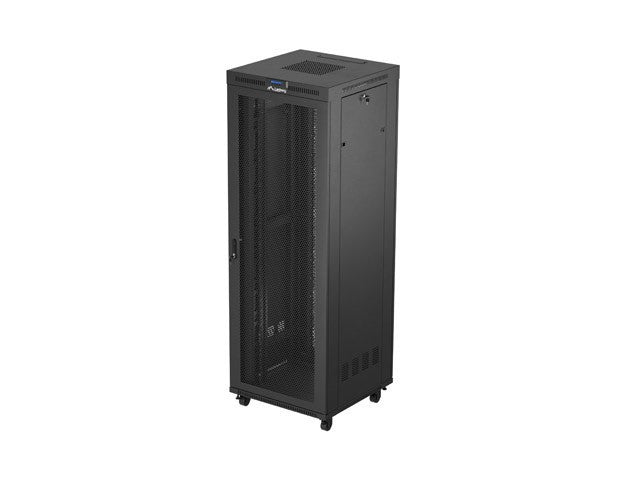 Dulap rack de podea de 19 inch, 47U, 800x800, cu uși perforate, LCD, negru (pachet complet)