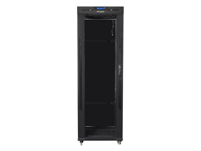 Dulap rack negru de podea 19" 37u 600x800, ușă LCD din sticlă (pachet complet)