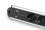 Prelungitor de prize pentru birou la 45°, 6 prize, 2xUSB-A, 1xUSB-C (5V/3.4A), rotație la 180°, aluminiu, cu clemă de birou