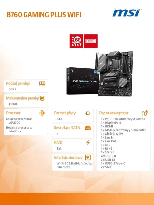 Placă de bază B760 GAMING PLUS WIFI s1700 4DDR5 DP/HDMI ATX