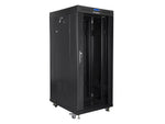 Dulap rack negru de podea 19" 27U 600x800, ușă LCD din sticlă (pachet complet)