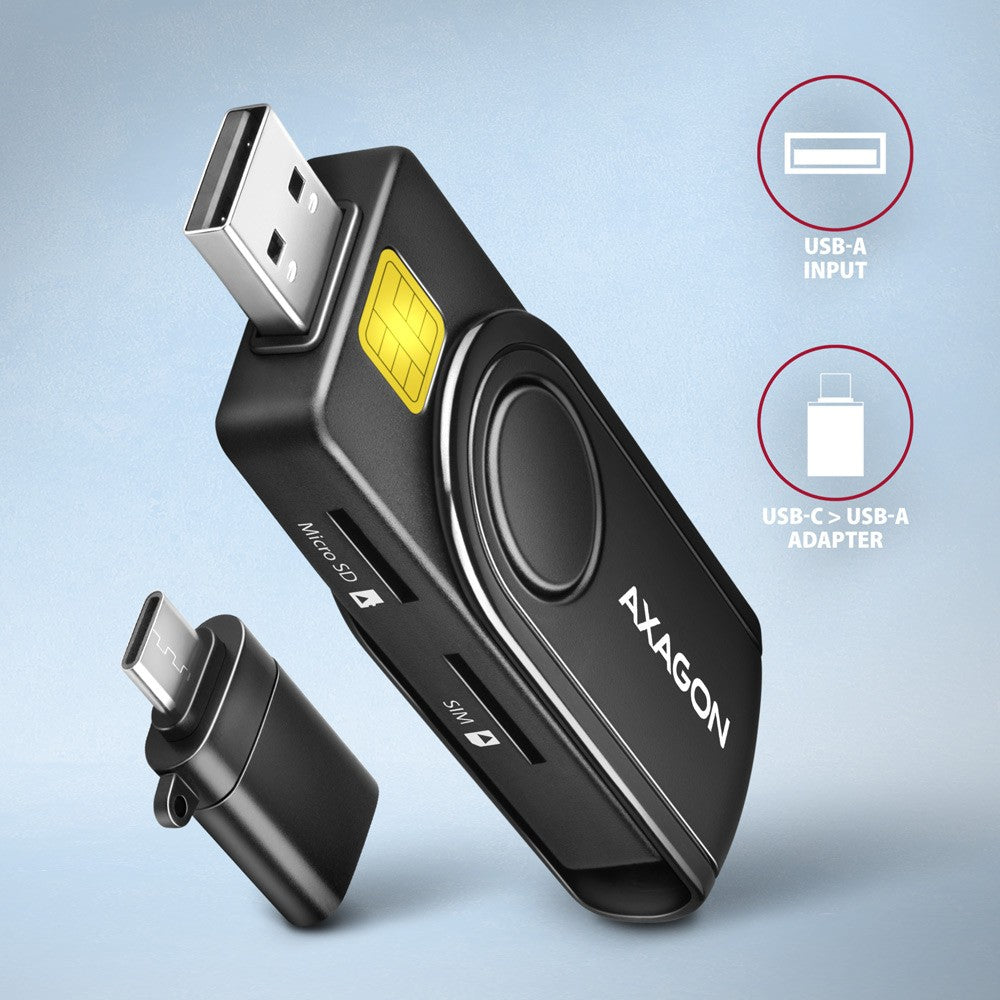 Cititor de carduri de identitate și cititor de carduri SD/microSD/SIM PocketReader USB CRE-SMP2A