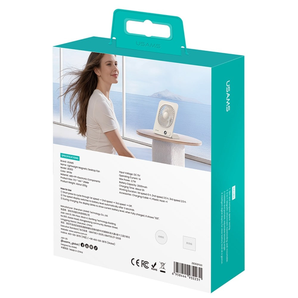 Ventilator de birou magnetic, alb