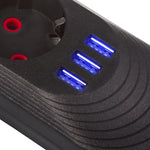 Prelungitor MCE395 B, 5 prize, 3xUSB, 110-240V AC 50/60Hz, 2.1A max 2500W, negru