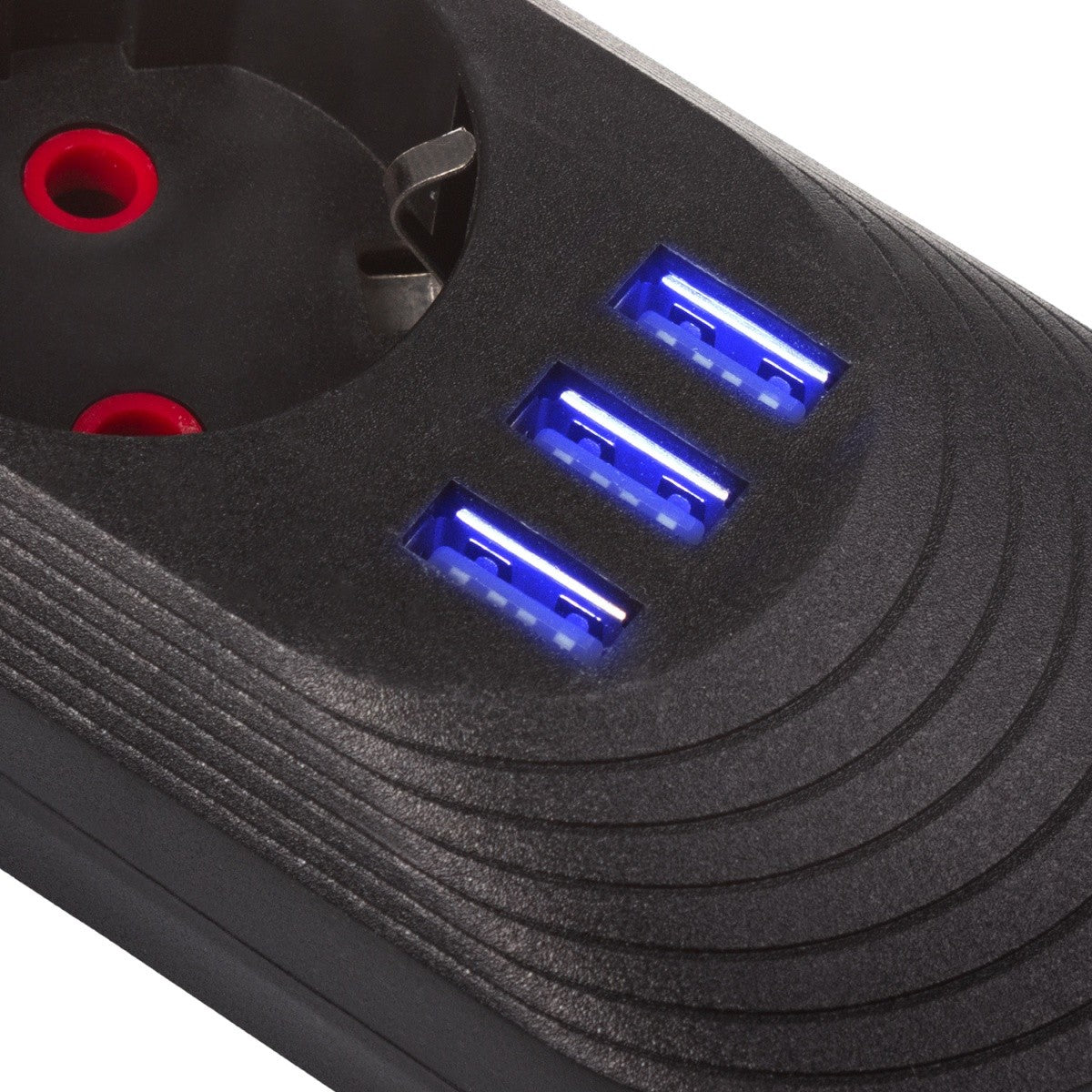 Prelungitor MCE395 B, 5 prize, 3xUSB, 110-240V AC 50/60Hz, 2.1A max 2500W, negru