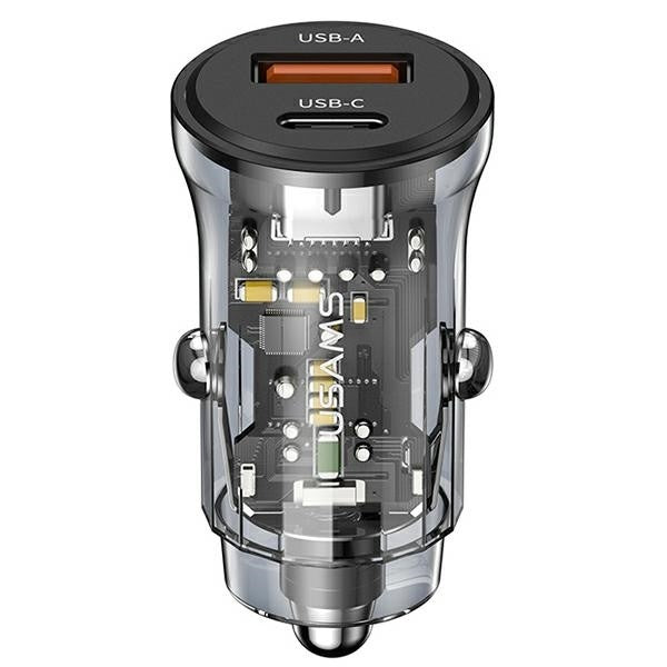 Încărcător auto 30W 1xUSB + 1xUSB-C încărcare rapidă