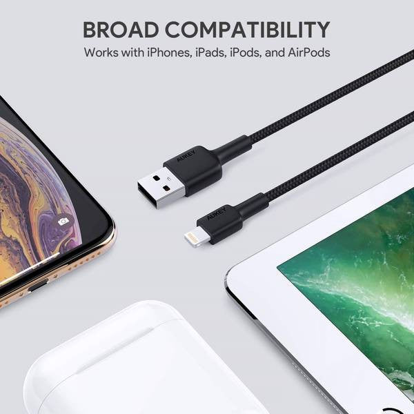 Cablu Lightning la USB-A CB-AL05, 2 m, MFi, Apple, împletit din nailon, negru