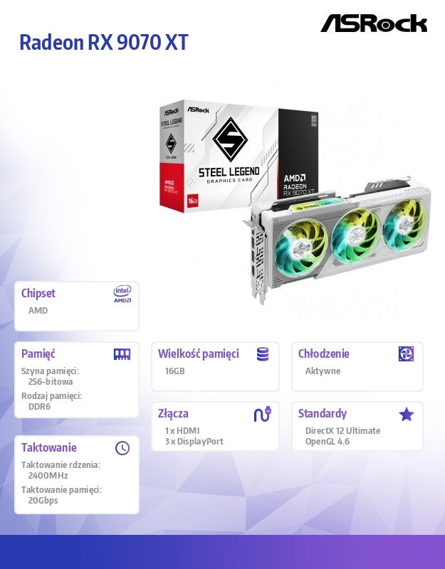 Placă grafică Radeon RX 9070 XT Steel Legend 16GB