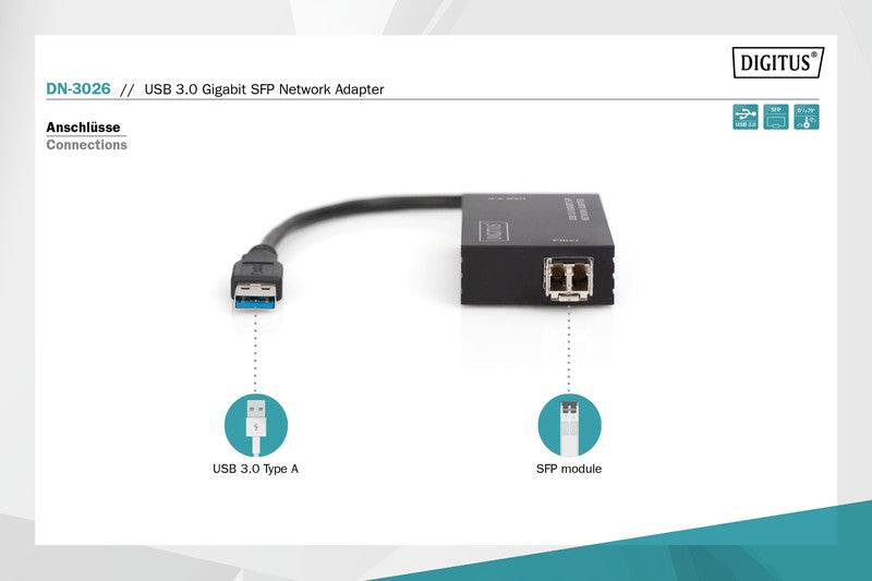 Adaptor de rețea cu fibră optică USB 3.0 A la RJ45 Gigabit SFP Ethernet 1 Gbps Chipset RTL8153