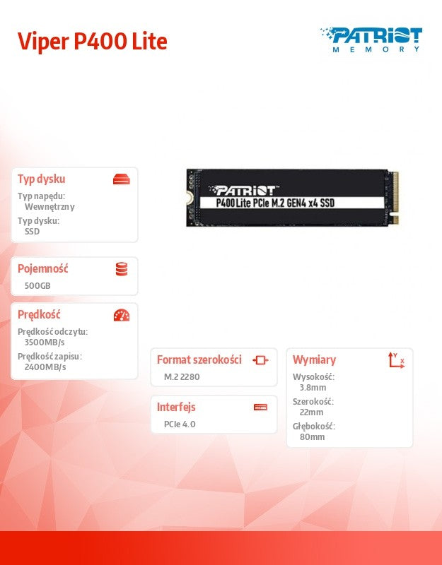 SSD 500GB Viper P400 Lite 3500/2400MB/s PCIe M.2 Gen 4x4 NVMe1.4