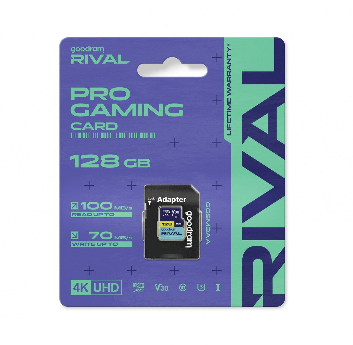 Card de memorie microSD Rival UHS-I V30 U3 C10 de 128 GB, 100/70 MB