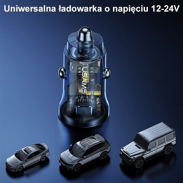 Încărcător auto 30W 1xUSB + 1xUSB-C încărcare rapidă
