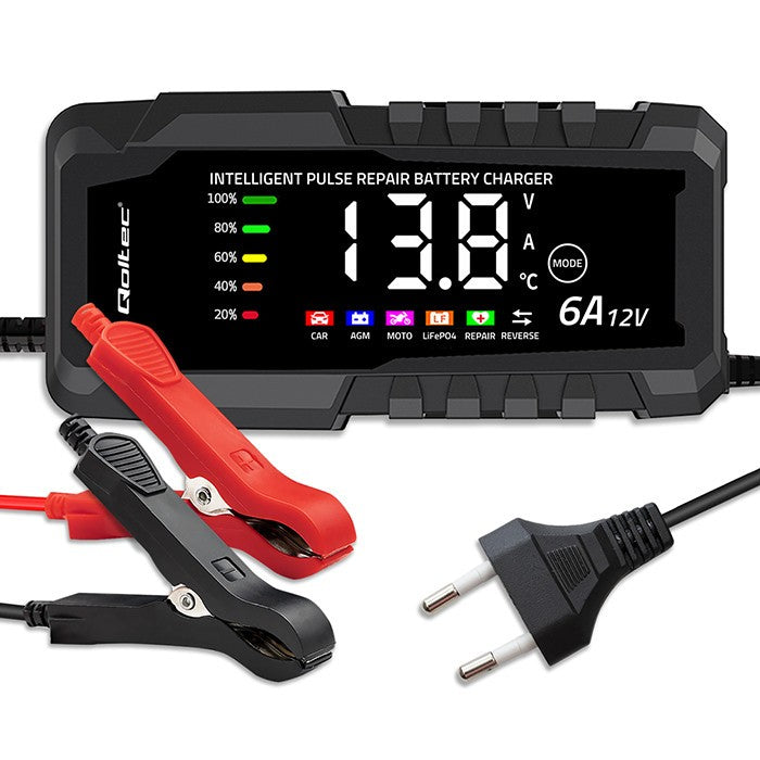 Încărcător cu microprocesor 12V 6A | Redresor cu funcție de reparare pentru baterii AGM GEL LiFePO4 | LCD