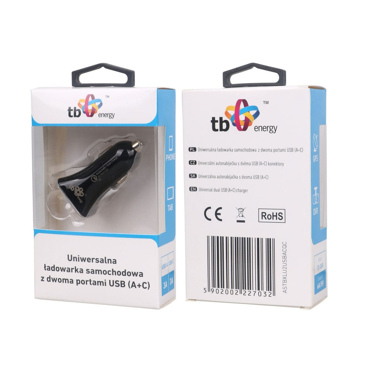 Încărcător auto universal USB A+C QC