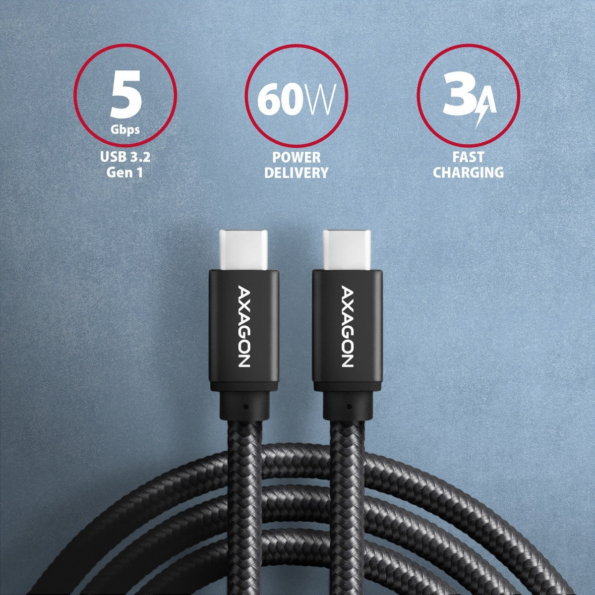 BUCM3-CM20AB Cablu USB-C - USB-C 3.2 Gen 1, 2m, PD 60W, 3A, ALU, împletit, negru