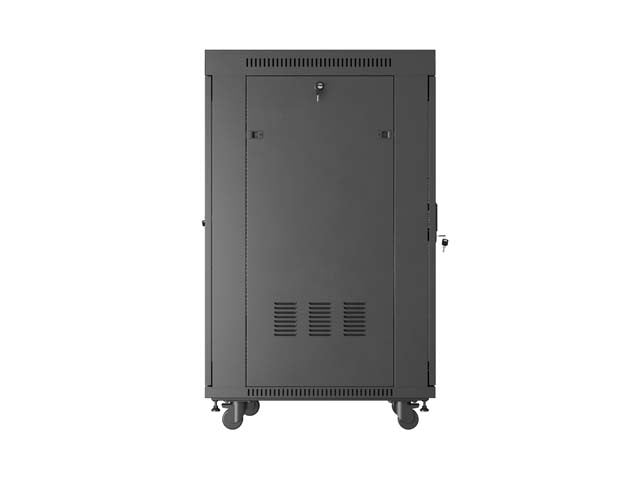 Dulap rack negru de podea 19" 24U 600x800 cu uși perforate, LCD (Pachet complet) V2
