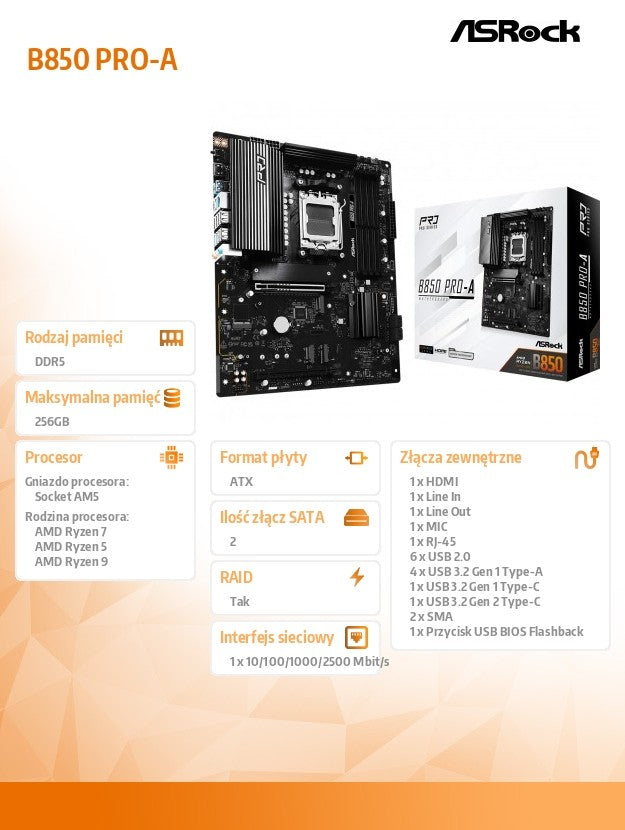 Placă de bază ATX B850 PRO-A AM5 4DDR5