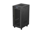 Dulap rack negru de podea 19" 24U 600x800 cu uși perforate, LCD (Pachet complet) V2