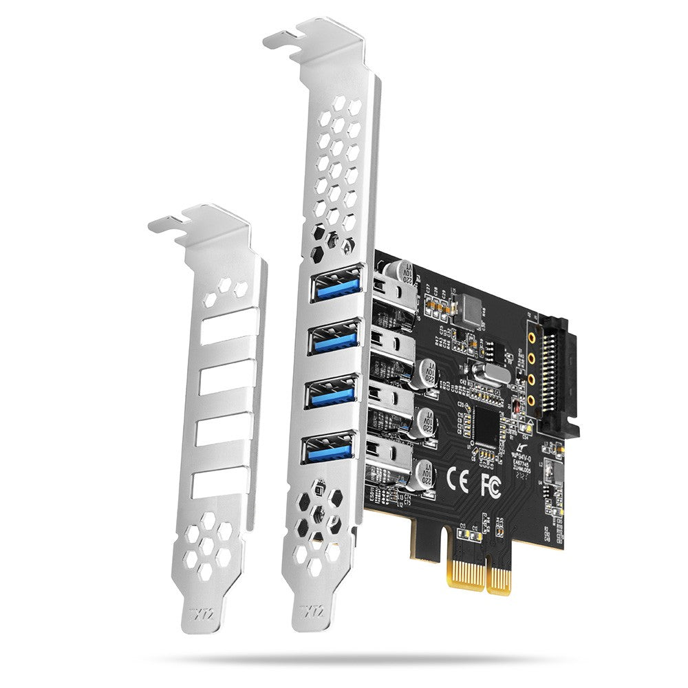 Controler PCIe PCEU-43RS cu 4 porturi USB 3.2 GEN 1, UASP, chipset Renesas, sursă de alimentare SATA cu 15 pini, alimentare duală