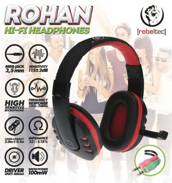 Căști stereo Rohan pentru PC, cu microfon, 2x mini jack de 3,5 mm (intrare/ieșire)