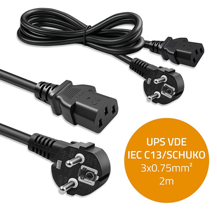 Cablu de alimentare | Ștecher unghiular SCHUKO CEE 7/7 (E/F) | IEC C13 | 3x0.75mm2 | Cupru pur Cu | 2m