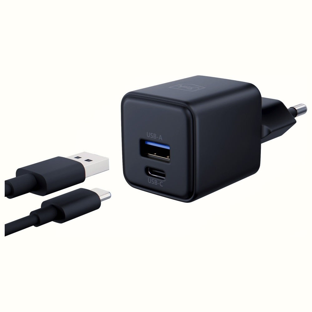 Încărcător de perete Hyper GaN 20W 1xUSB-A 1xUSB-C PD QC4+ Negru