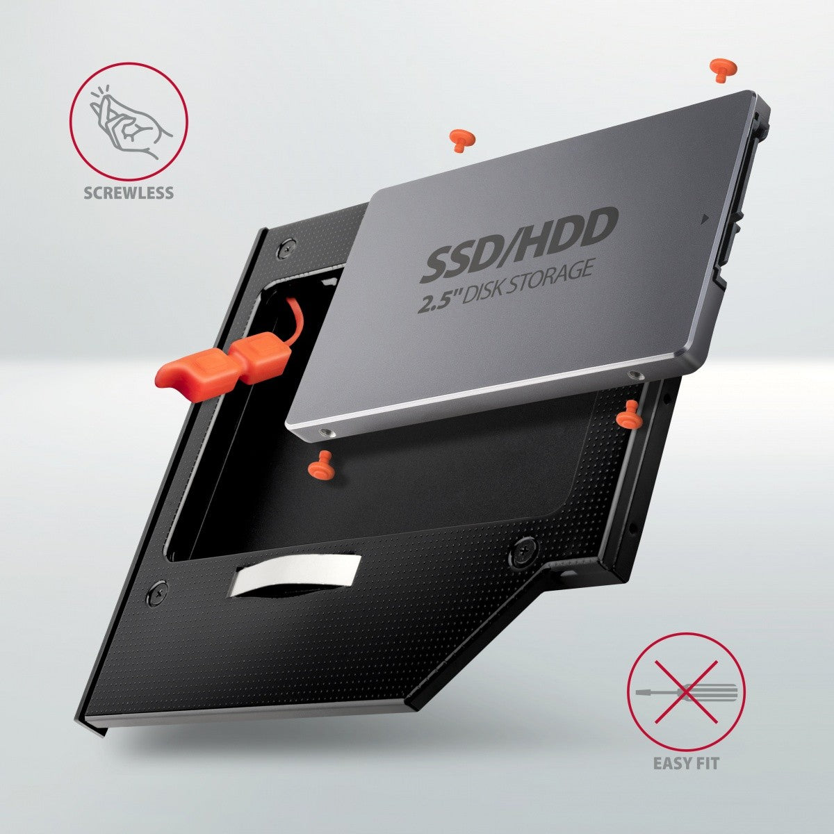 Ramă RSS-CD09 pentru slot SSD-HDD de 2,5" pentru DVD, aluminiu LED de 9,5 mm