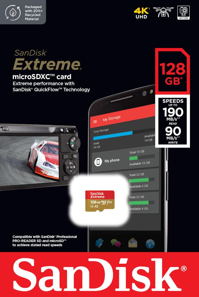 Card de memorie microSDXC Extreme 128GB 190/90MB/s A2 V30 U3