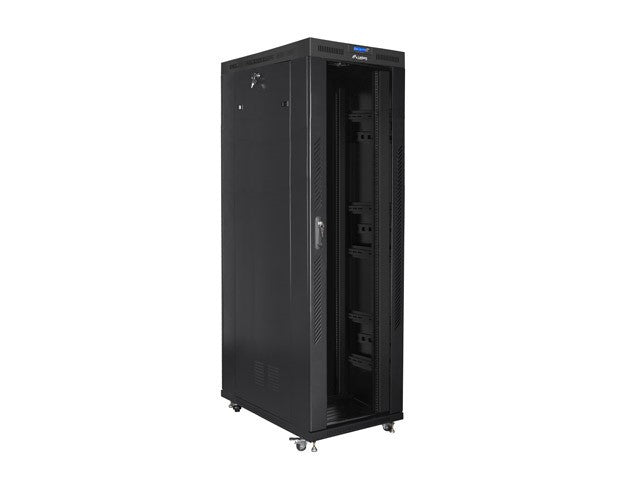 Dulap rack negru de podea 19" 42U 800x1200, ușă LCD din sticlă (pachet complet)