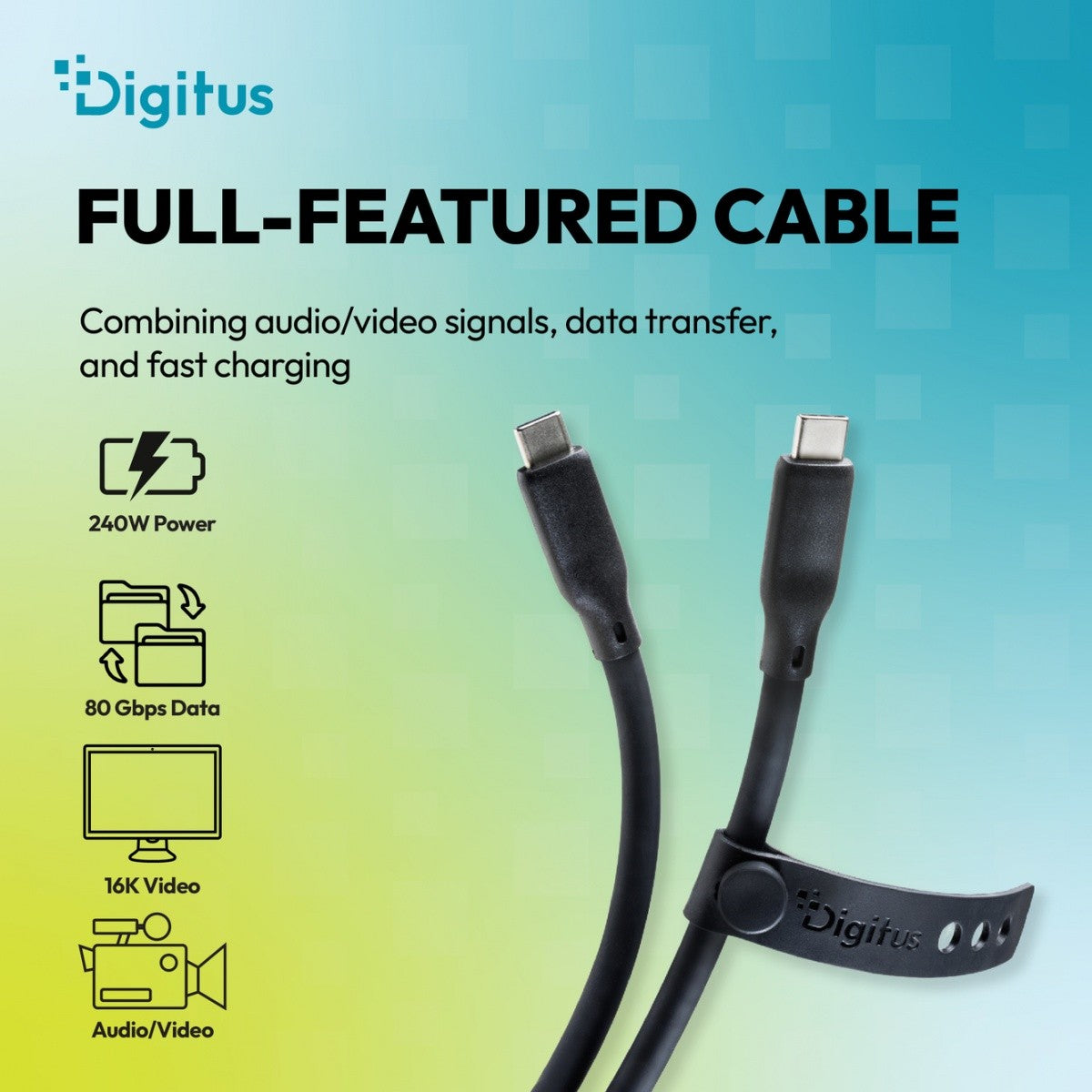 Cablu de conectare USB-C-USB-C din silicon | USB 4 ver.2.0 80Gbps | 8K@60Hz | PD 3.1 240W | 1.5m | negru